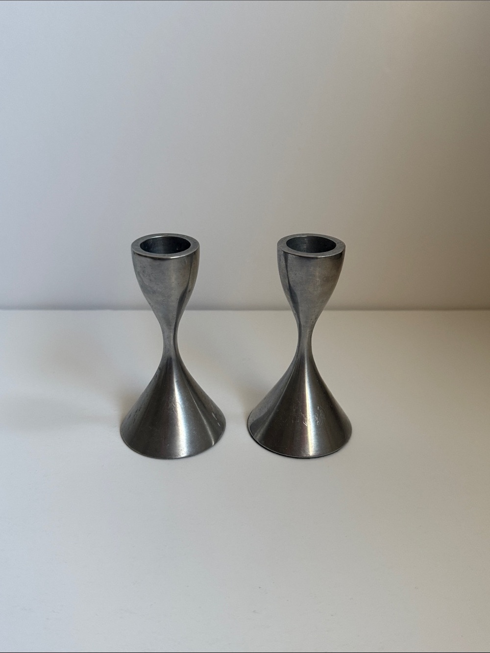 Vintage Umbra Candlestick Holders Pair Silver 4.5” MCM